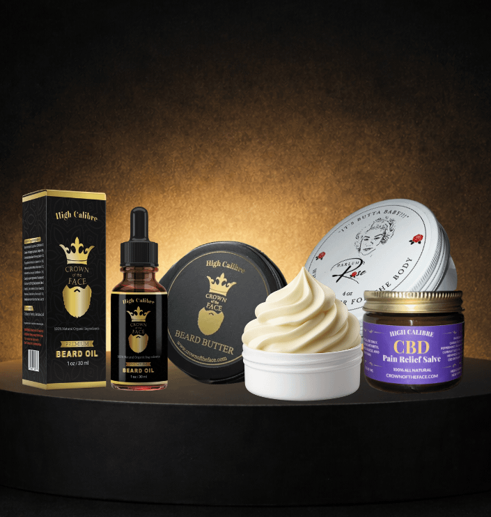 High Calibre premium beard oil and beard butter bundle with body butter and CBD pain relief salve-Luxury Grooming Set